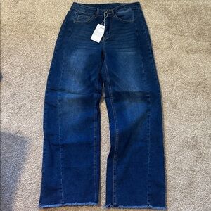 PRETTYGARDEN Wide Leg Jeans High Waisted Stretch Raw Hem Palazzo Pants Size 10